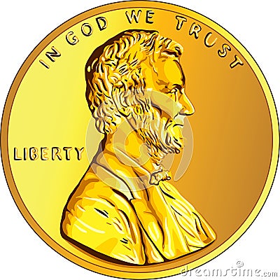 Vector American money gold coin one cent, penny Vector Illustration