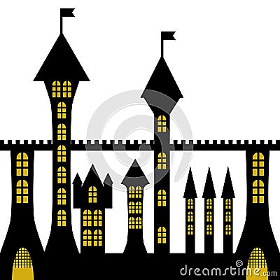 Vector ancient gothic castle black silhouette Stock Photo