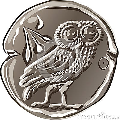 Vector ancient Greek money silver coin drachma Vector Illustration