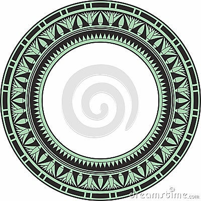 Vector ancient green and black Egyptian round ornament. Vector Illustration