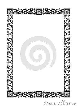 Vector ancient Rome vintage vertical frame of laurels leaves, ribbon and flower rosettes Vector Illustration