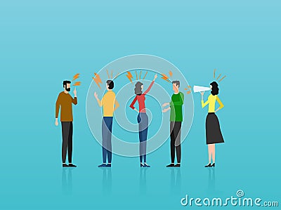 Vector of angry casual people men and women yelling at each other Stock Photo
