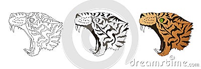 Vector angry leopard portrait. Tiger predator head colored and doodle isolated Vector Illustration