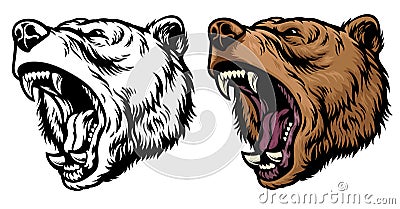 Angry roaring grizzly bear head Vector Illustration