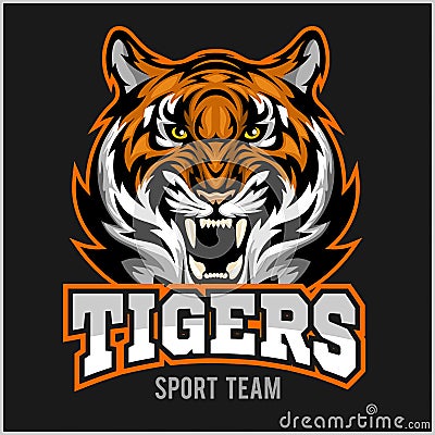 Vector angry tiger face sport emblem Vector Illustration