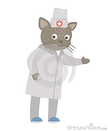 Vector animal doctor. Cute funny cat character. Vector Illustration