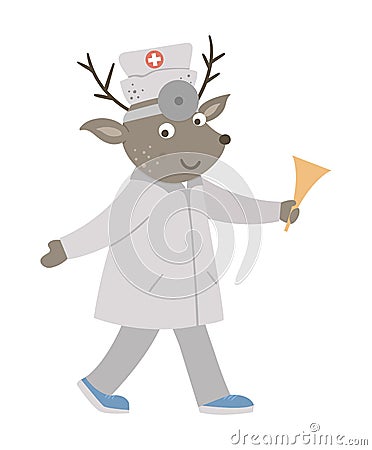 Vector animal doctor. Cute funny deer character. Vector Illustration