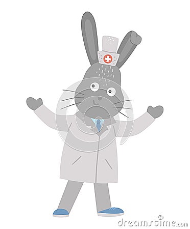 Vector animal doctor. Cute funny hare character. Vector Illustration