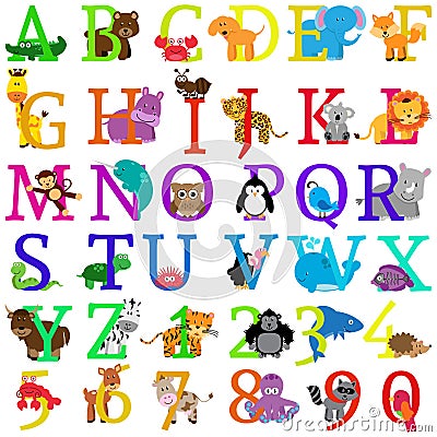 Vector Animal Themed Alphabet Vector Illustration