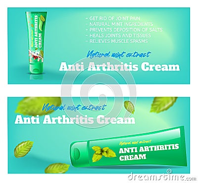 Vector Anti Arthritis Cream Natural Mint Extract. Vector Illustration