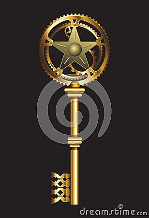 Vector antique golden key on a blac background. Stock Photo