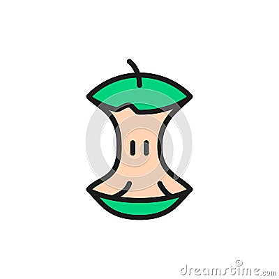 Apple core, food waste, garbage flat color line icon. Vector Illustration