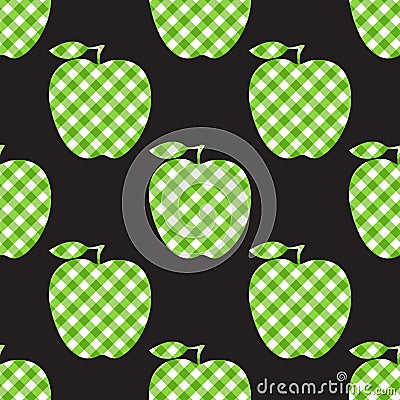 Vector Apple green checkered abstract. Seamless pattern tile isolated on black background. Vector Illustration