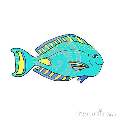 Vector Aquarium fish . Hand drawn printed illustration. Kids art print. Vector Illustration