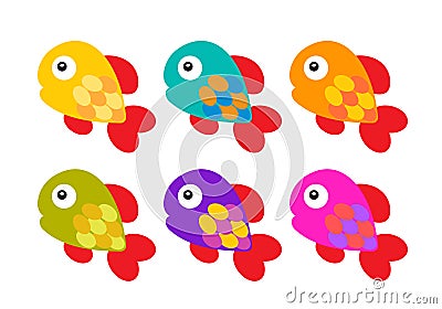 Vector aquarium fish silhouette illustration. Colorful cartoon flat aquarium fish icon Vector Illustration