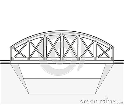 Vector arched train bridge, oulined side view, isolated, white background. Vector Illustration