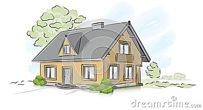 Vector architectural hand drawing traditional house Vector Illustration