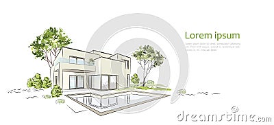 Vector architectural sketch modern exclusive house. Vector Illustration