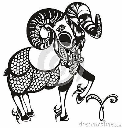 Aries horoscope sign in twelve zodiac Vector Illustration