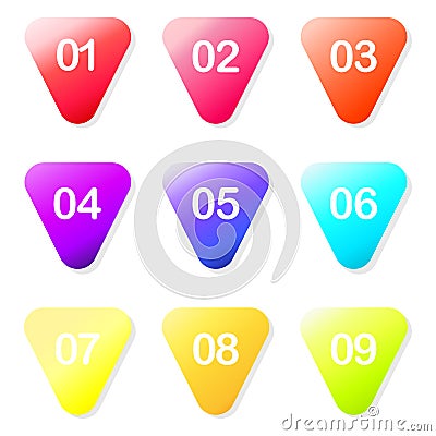 Vector arrow ball point colorful gradient markers with a number from one to nine. Website and advertising signs Vector Illustration