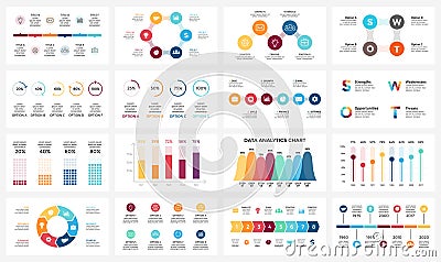 Vector arrows infographic, diagram chart, graph presentation. Business report with 3, 4, 5, 6, 7, 8 options, parts Vector Illustration