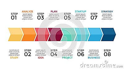 Vector arrows timleline infographic, growth diagram chart, performance graph presentation. Business progress concept Vector Illustration