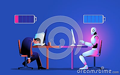Vector Art Businessman Robot Working Battery Vector Illustration