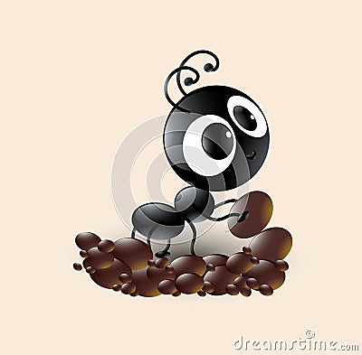 Vector art of cute black ant cartoon making house Vector Illustration