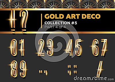 Vector Art Deco 3D Font. Shining Gold Retro Alphabet. Gatsby Sty Vector Illustration