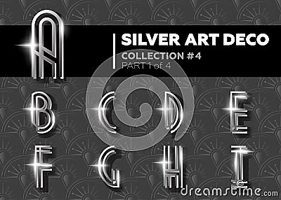 Vector Art Deco Font. Shining Silver Retro Alphabet. Gatsby Style. Vector Illustration