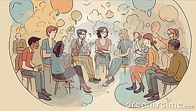 vector art of different types people group discussing. social family Vector Illustration