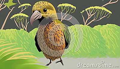 Exquisite Green Bird - Vector Art Graphic Illustration Cartoon Illustration