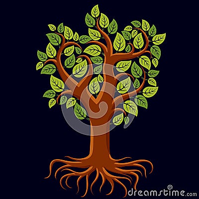 Vector art illustration of branchy tree with strong roots. Tree Vector Illustration