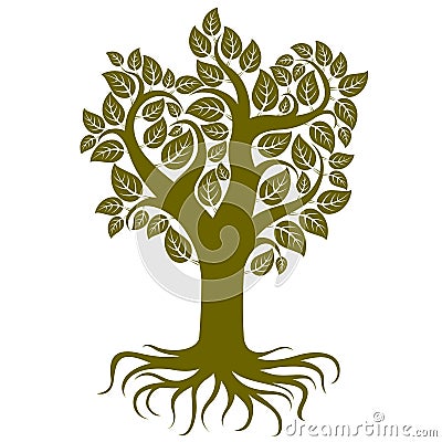 Vector art illustration of tree with strong roots. Vector Illustration