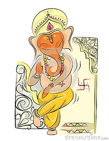 Lord Ganesha dancing for card and invitation Vector Illustration