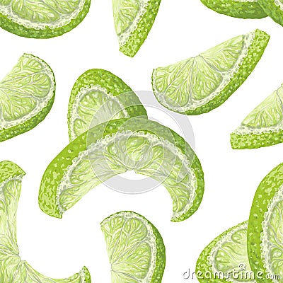 Vector art, seamless pattern with hand-drawn harvest juicy, delicious rich wet yellow lime pieces, with highlights Vector Illustration