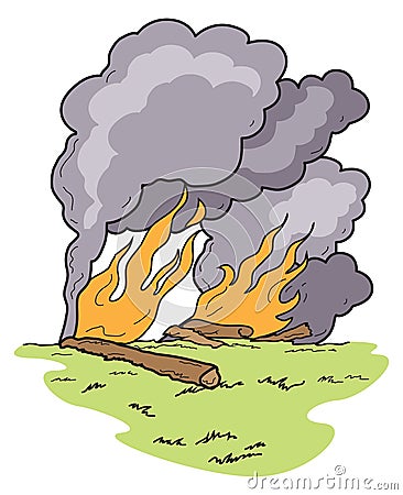 Vector Art Wild Fire Burning Logs Heavy Smoke Vector Illustration