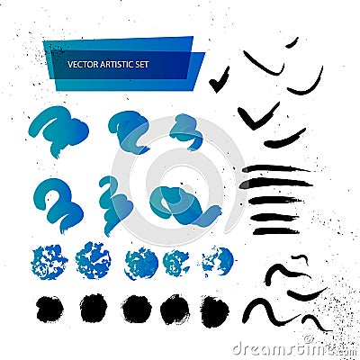 Vector artistic backdrop set isolated on white background. Art colorful design stroke collection. Vector Illustration