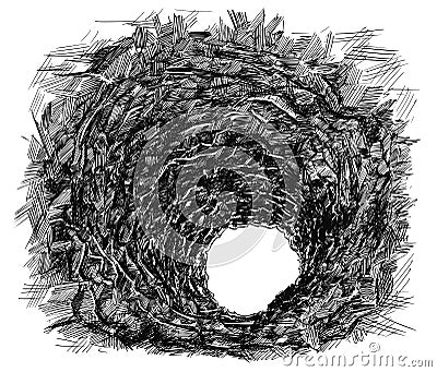 Vector Artistic Drawing Illustration of Cave Tunnel in Rock Vector Illustration