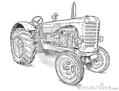 Vector Artistic Drawing Illustration of Old Tractor Vector Illustration