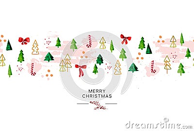 Vector artistic seamless package design for New Year and Merry Christmas presents & stuff decoration with watercolor art fir tree Vector Illustration