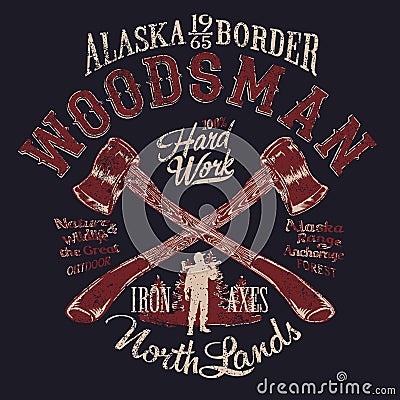 Alaska outdoor woodsman lumberjack axes Vector Illustration