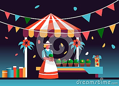 Fairground Stall with Festive Ambiance Vector Illustration