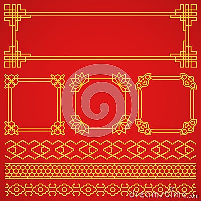 Vector asian, korean, chinese, japanese retro frames, borders set Vector Illustration