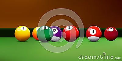 Vector assorted billiards balls on the table. Vector Illustration