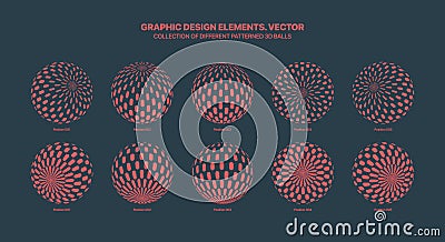 Vector Assorted Various Half Tone Dash Patterned 3D Balls In Different Positions Vector Illustration