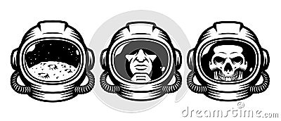 Vector astronaut helmets set on white background Stock Photo