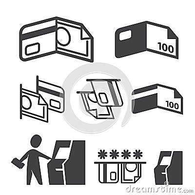 Vector ATM, Cash, Credit Card and Payment icons set Vector Illustration