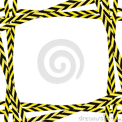 Vector attention frame template, yellow and black colorful lines, square frame template, danger sign, striped ribbons. Vector Illustration