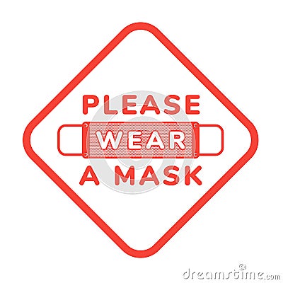 Vector attention sign, please wear face mask, in flat style Vector Illustration